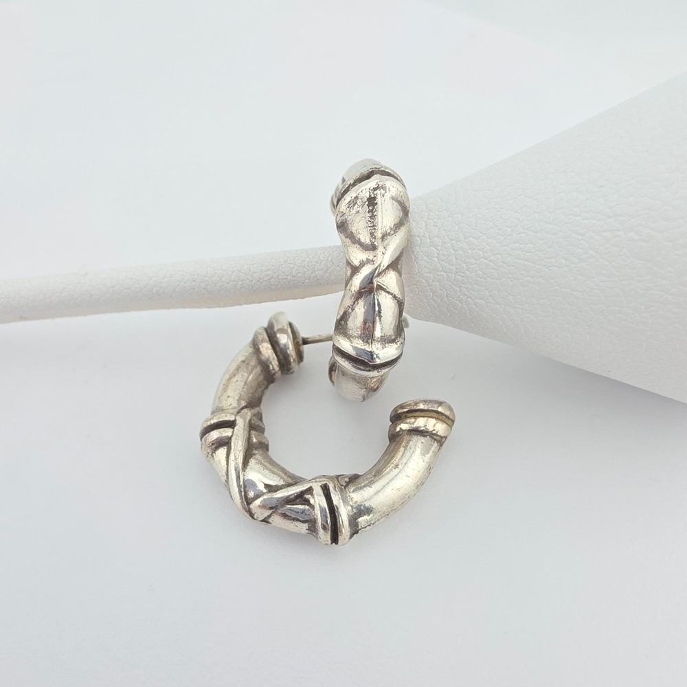 BRIGHTON Hoop Earrings Chunky Crisscross Bohemian Southwestern Silver Plate 1"
